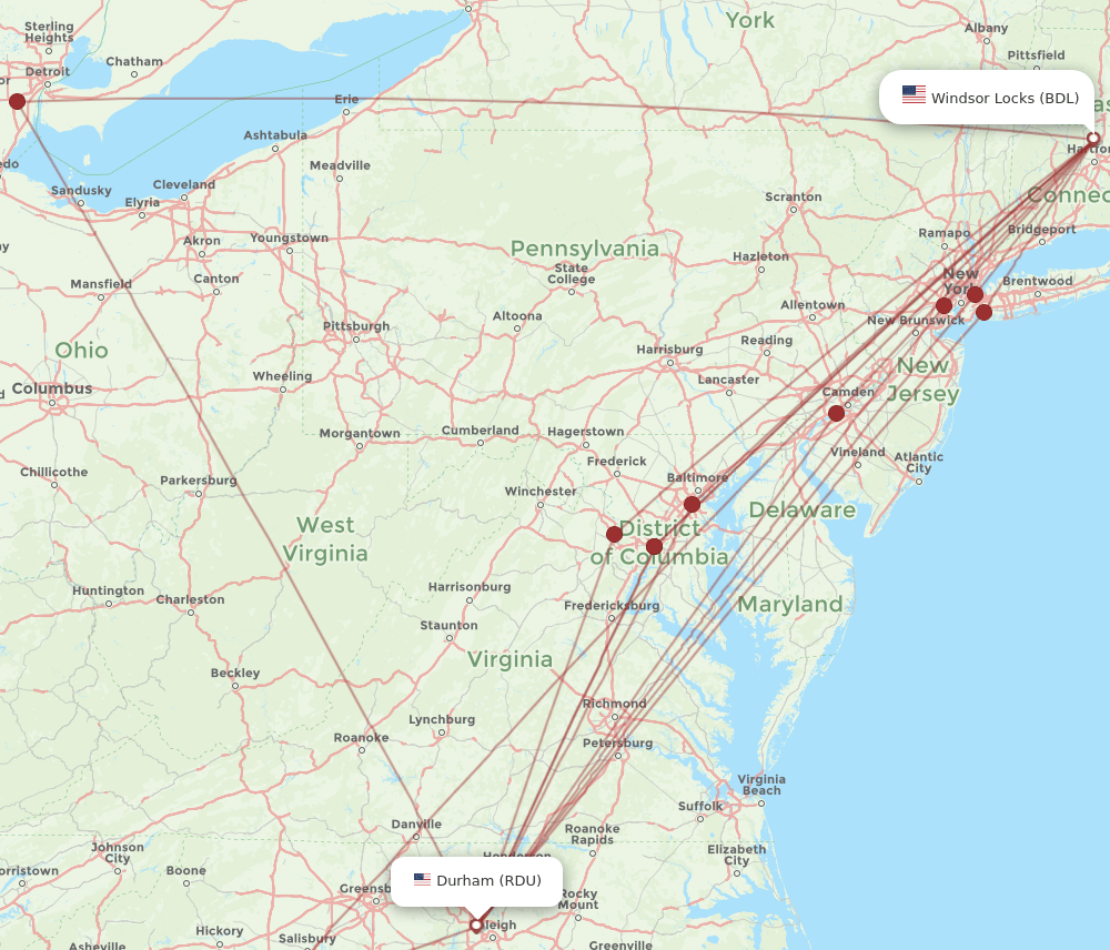 RDU-BDL flight routes
