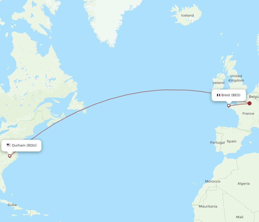 RDU to BES flights and routes map
