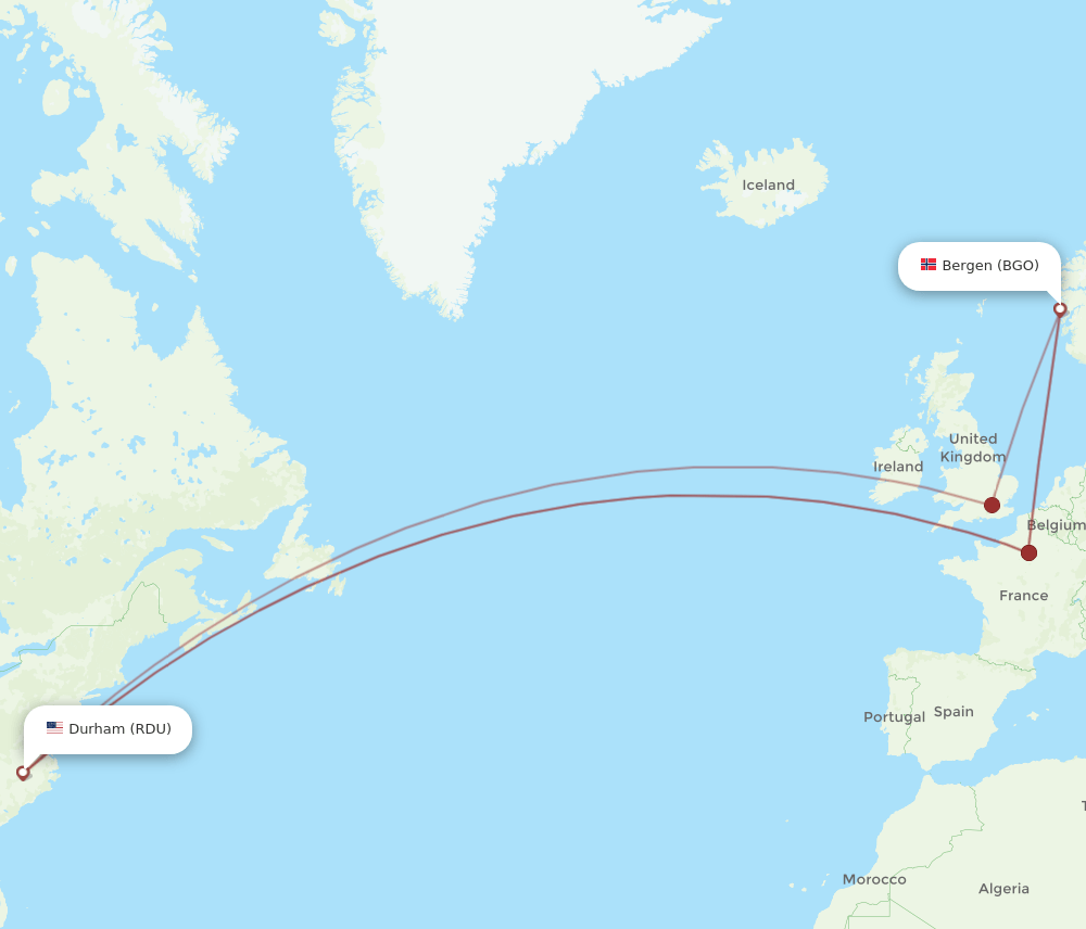 RDU-BGO flight routes