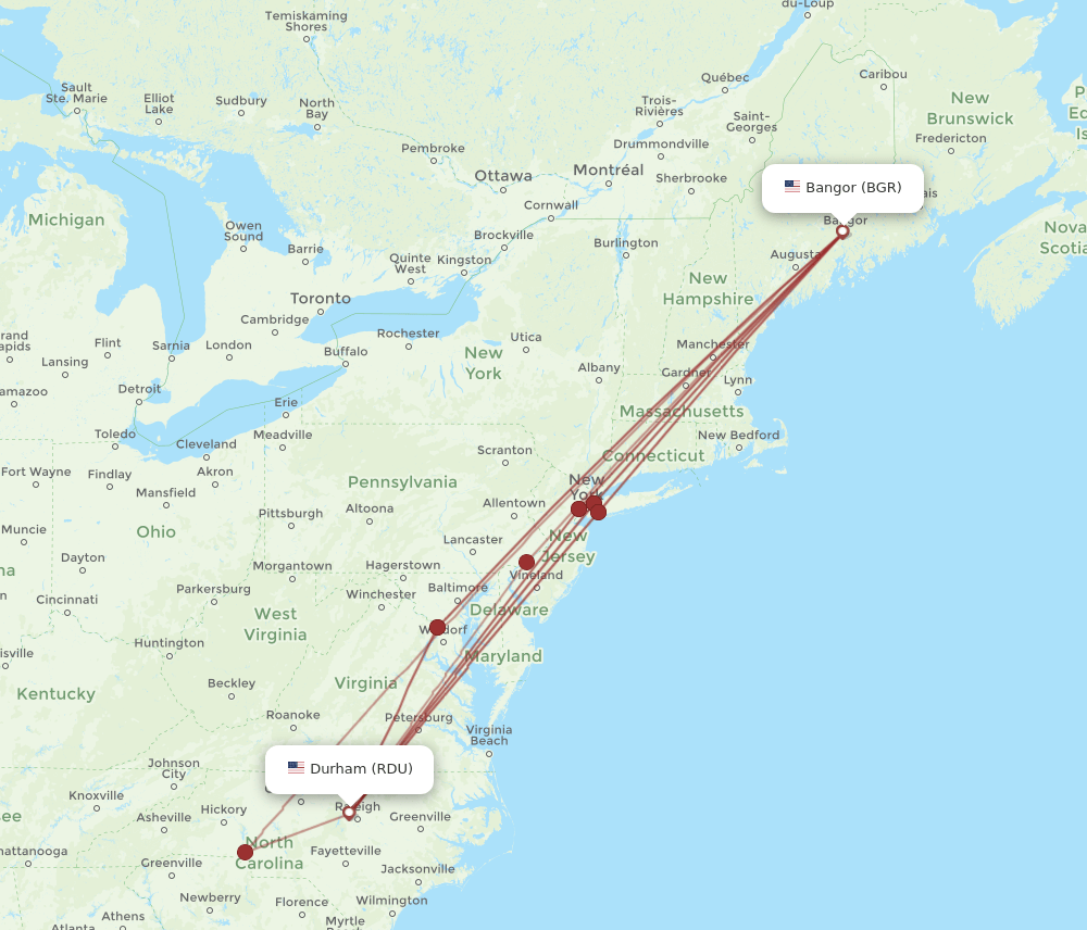 RDU-BGR flight routes