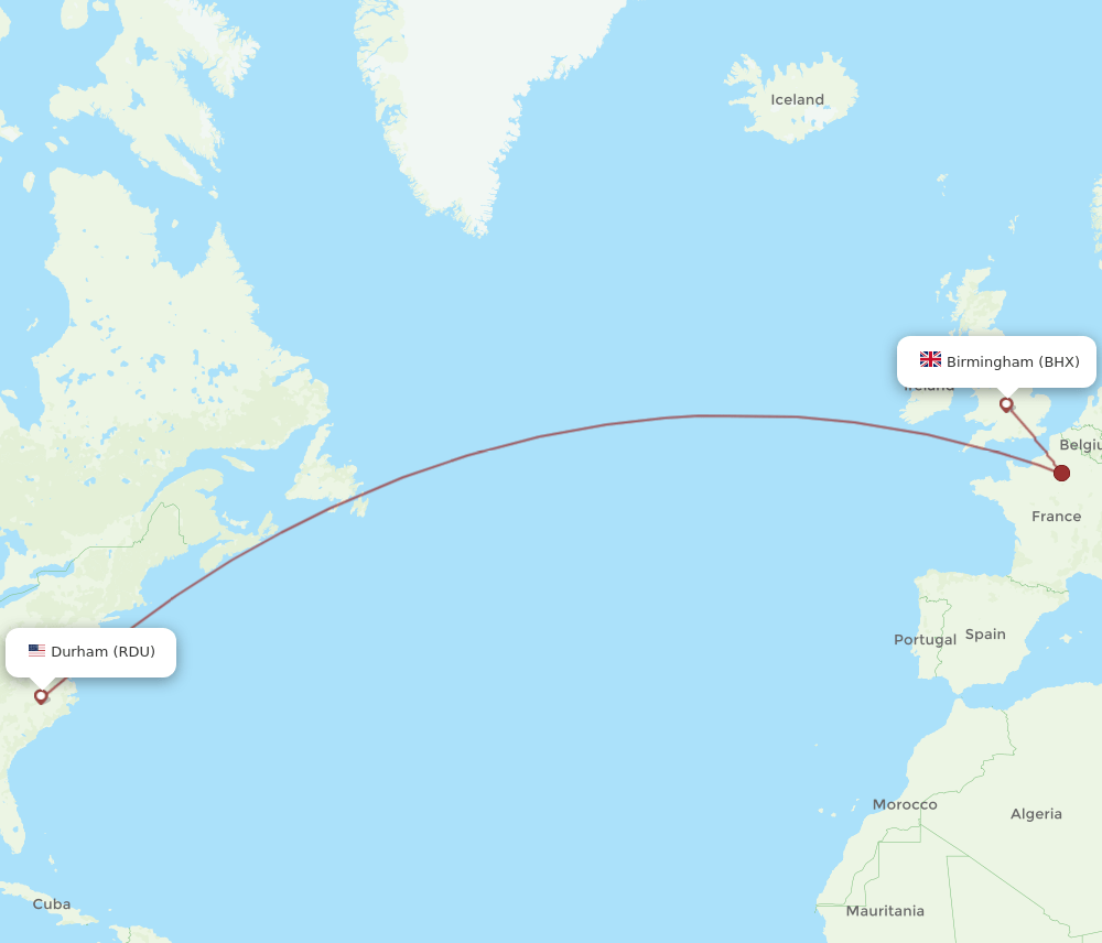 RDU-BHX flight routes