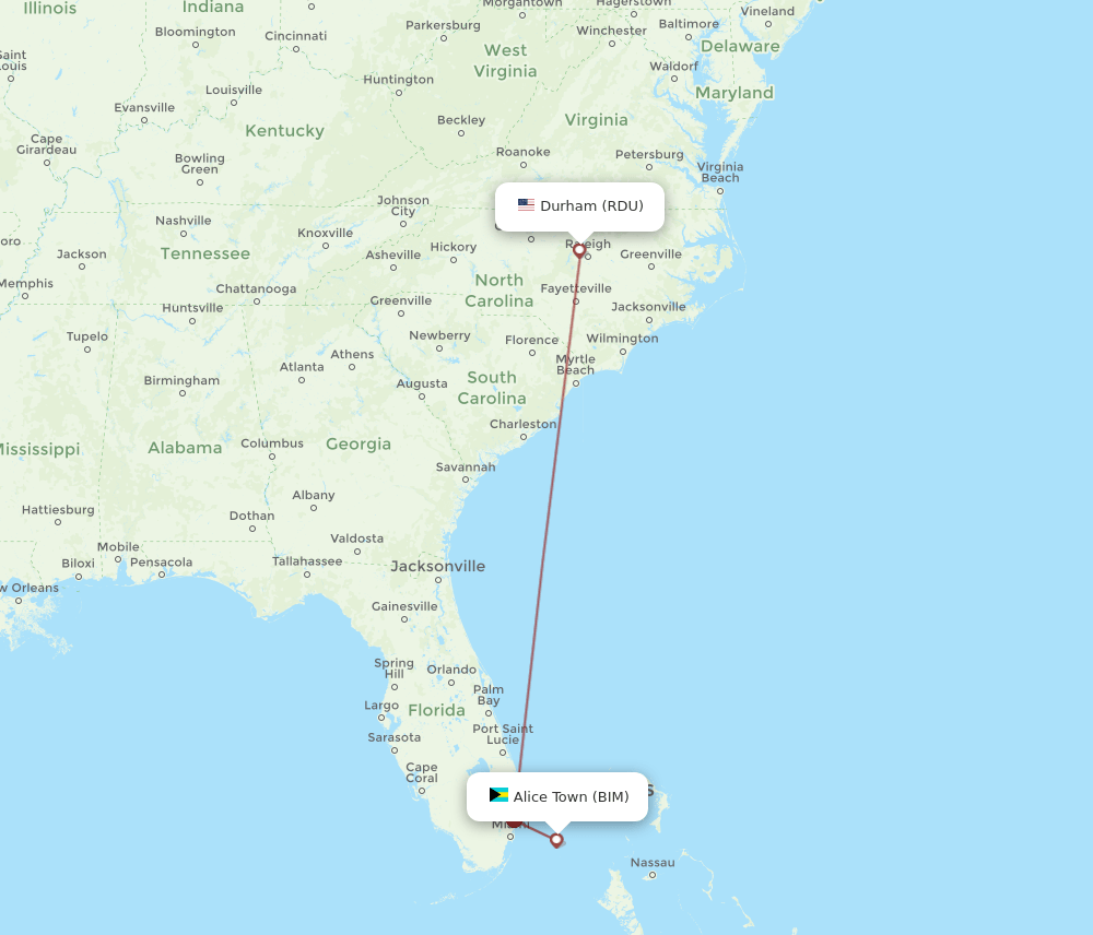 RDU to BIM flights and routes map