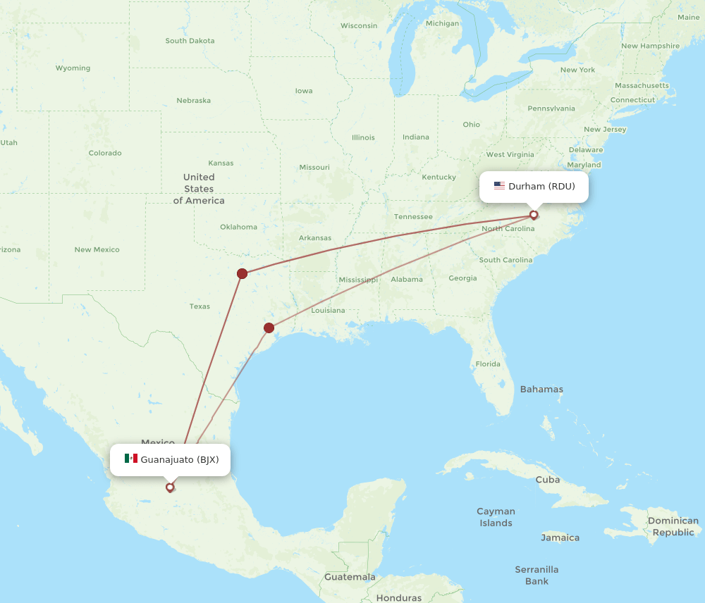 RDU-BJX flight routes