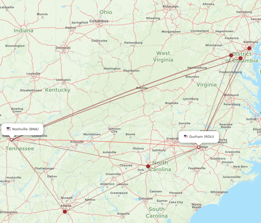 RDU-BNA flight routes