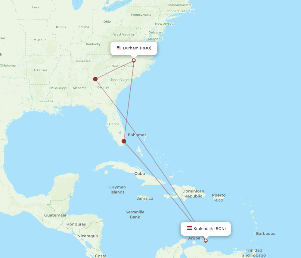 RDU-BON flight routes
