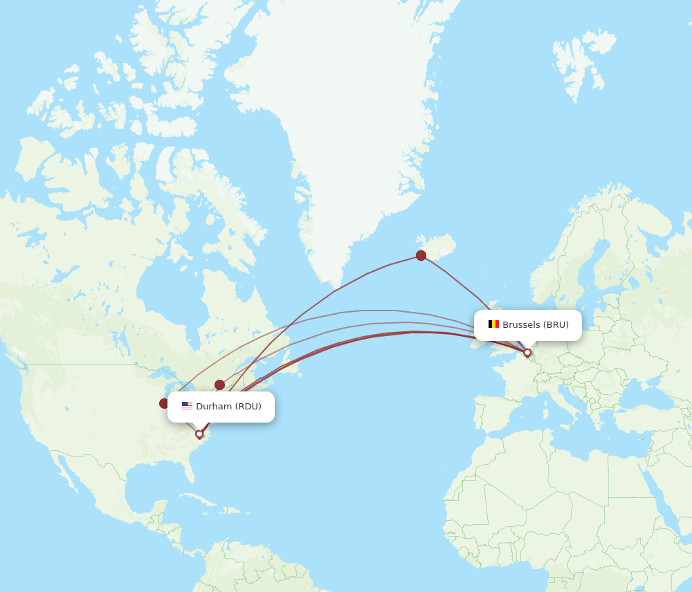 RDU to BRU flights and routes map