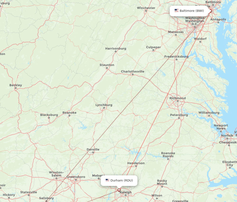 RDU-BWI flight routes
