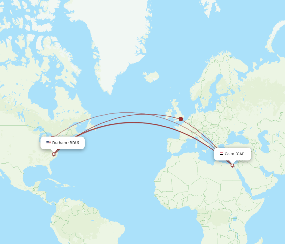 RDU to CAI flights and routes map