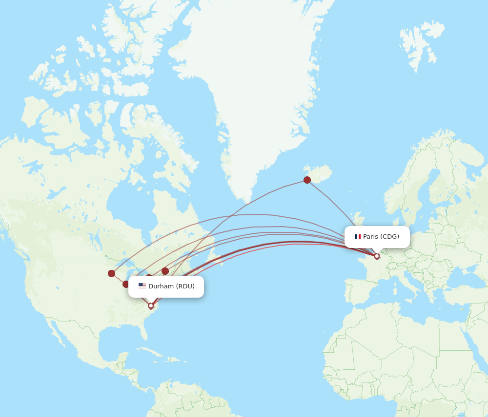 RDU to CDG flights and routes map