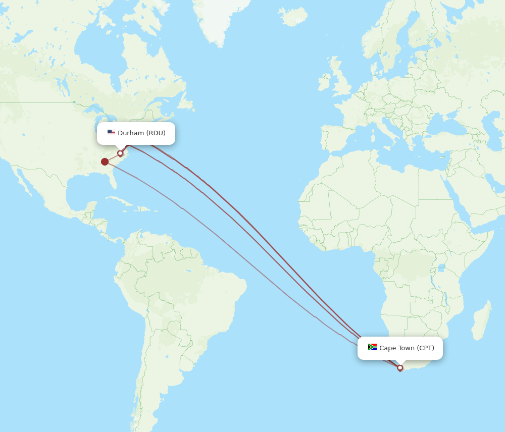 RDU-CPT flight routes