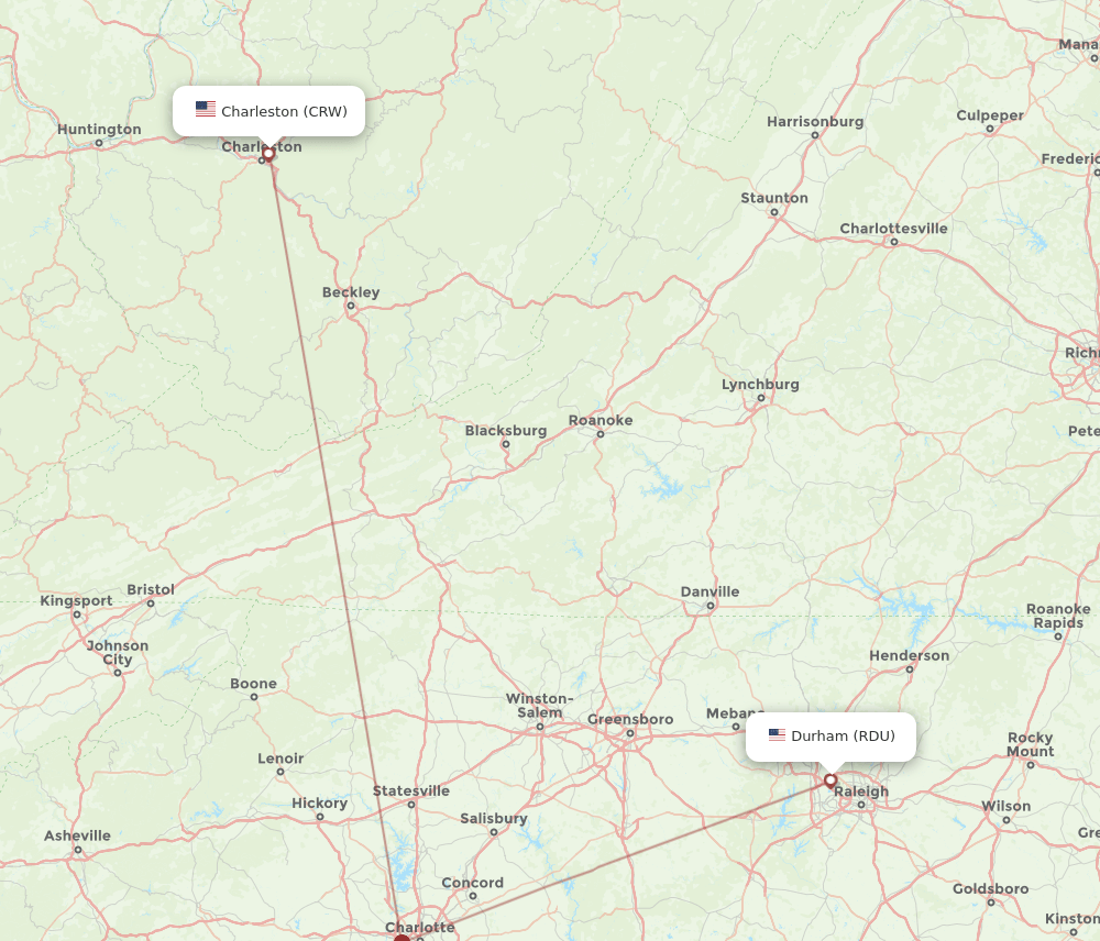 RDU to CRW flights and routes map