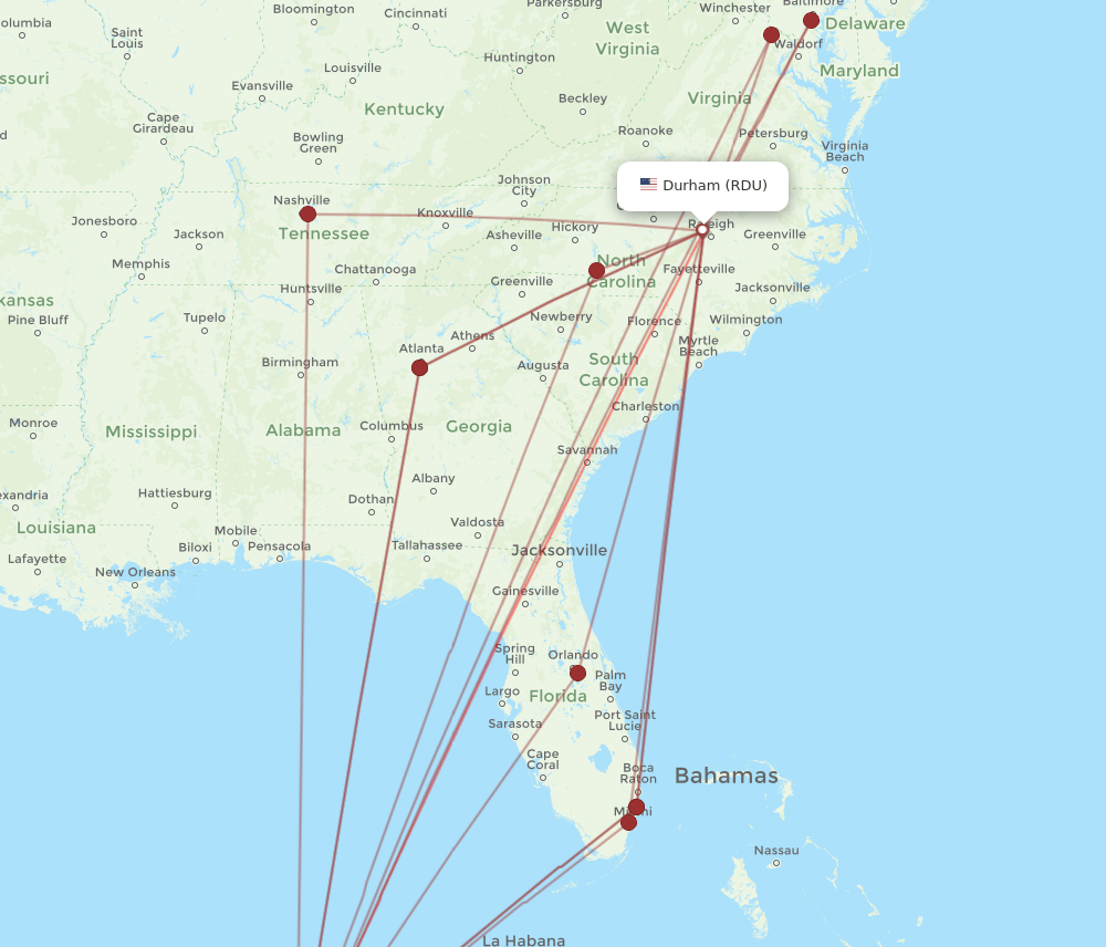 RDU-CUN flight routes
