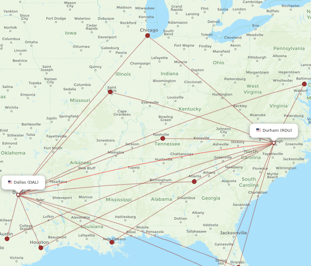 RDU-DAL flight routes