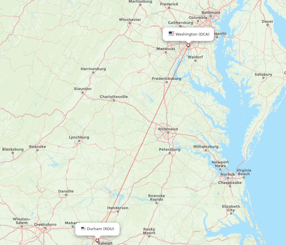 RDU to DCA flights and routes map