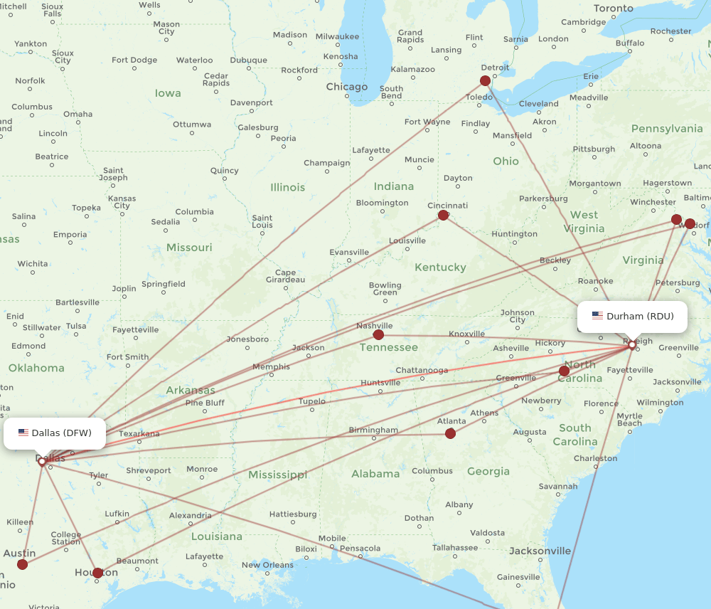 RDU-DFW flight routes