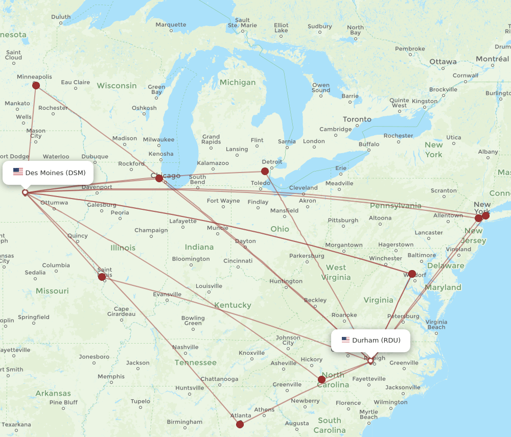 RDU-DSM flight routes