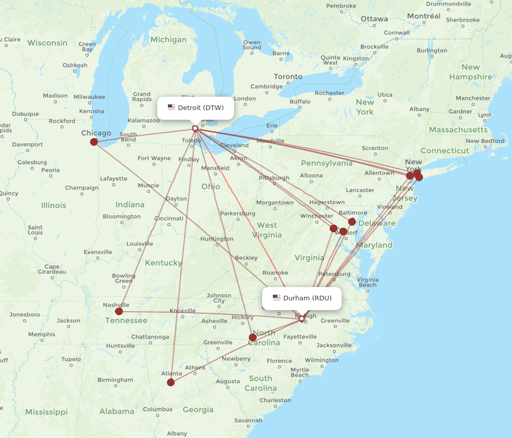 RDU-DTW flight routes