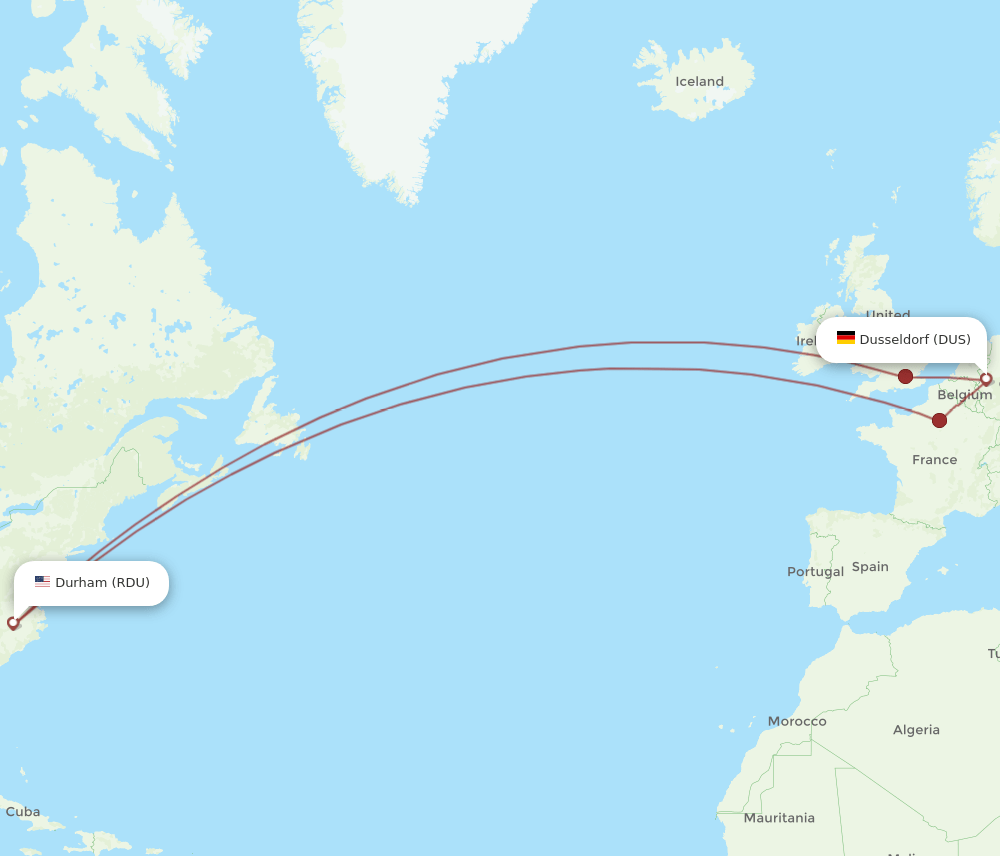 RDU-DUS flight routes
