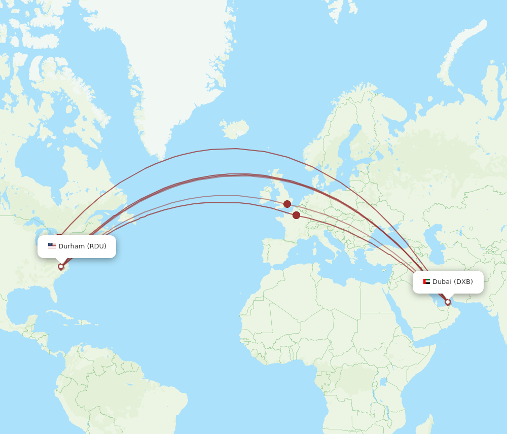 RDU-DXB flight routes