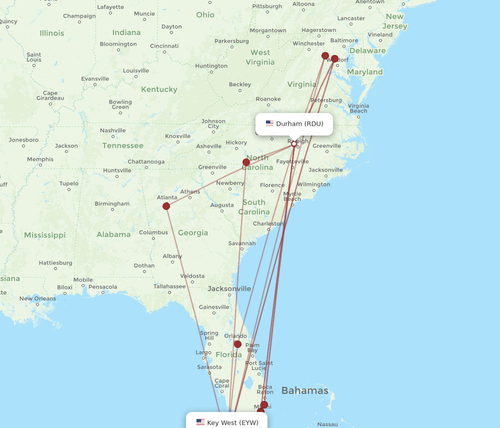 RDU-EYW flight routes