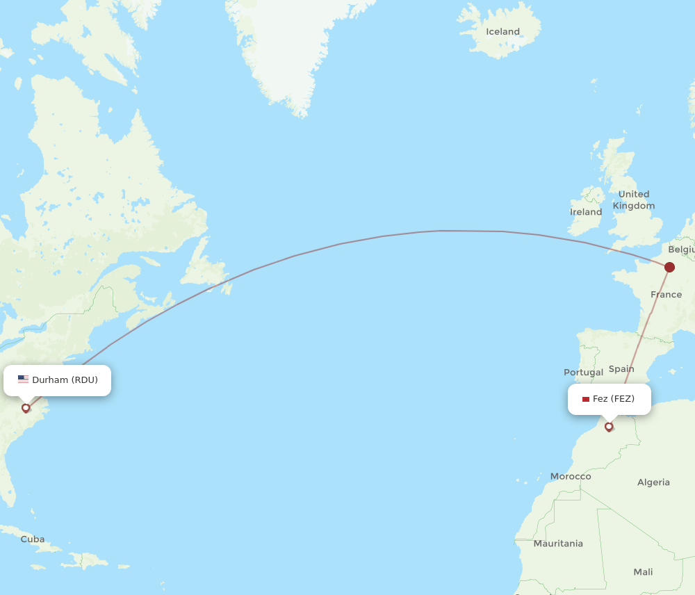 RDU-FEZ flight routes