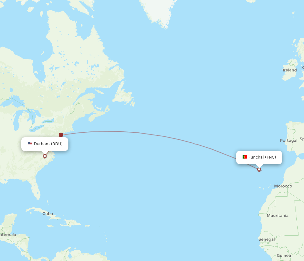 FNC to RDU flights and routes map