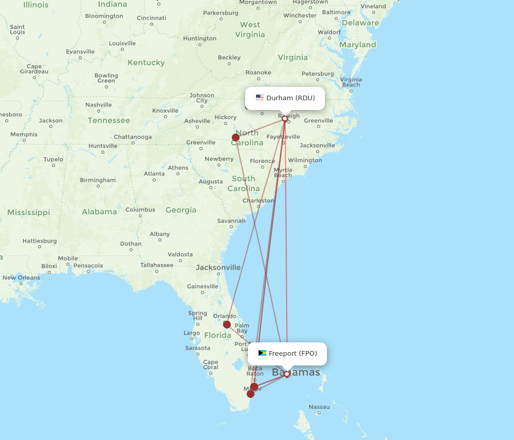 RDU to FPO flights and routes map