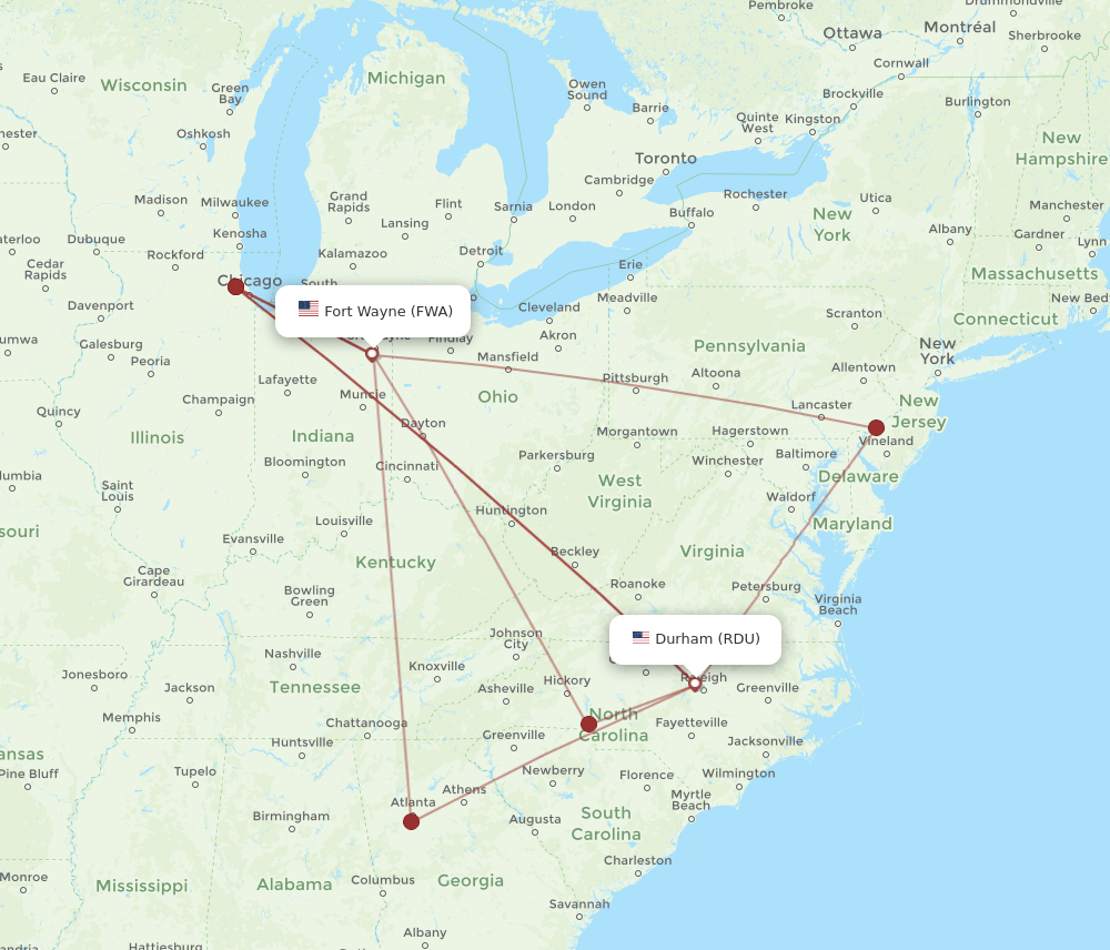RDU-FWA flight routes