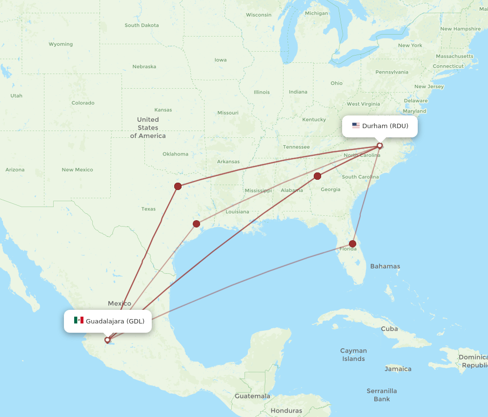 RDU-GDL flight routes