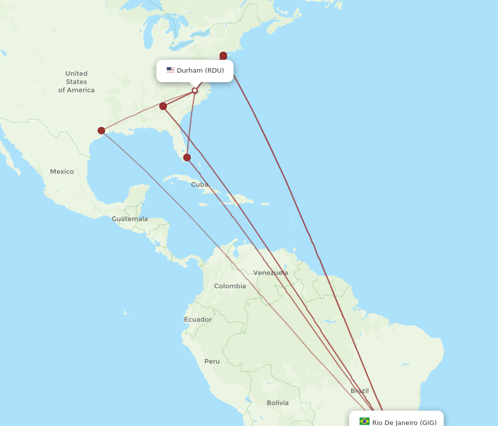 RDU-GIG flight routes