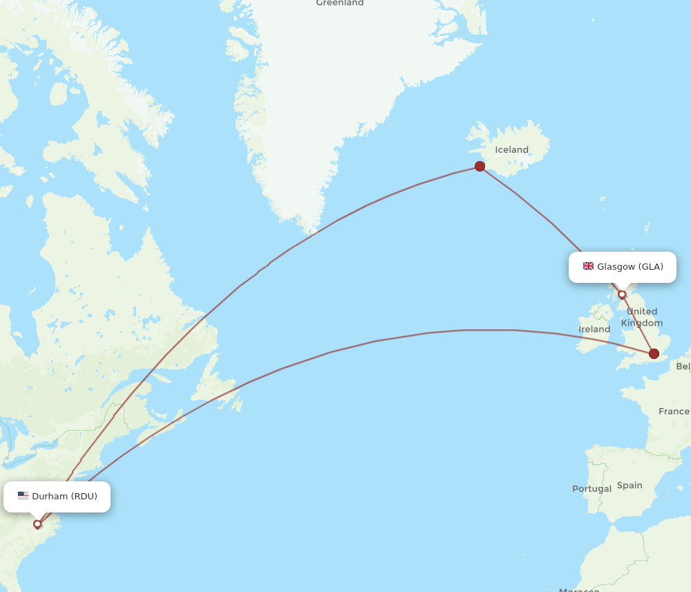 RDU-GLA flight routes