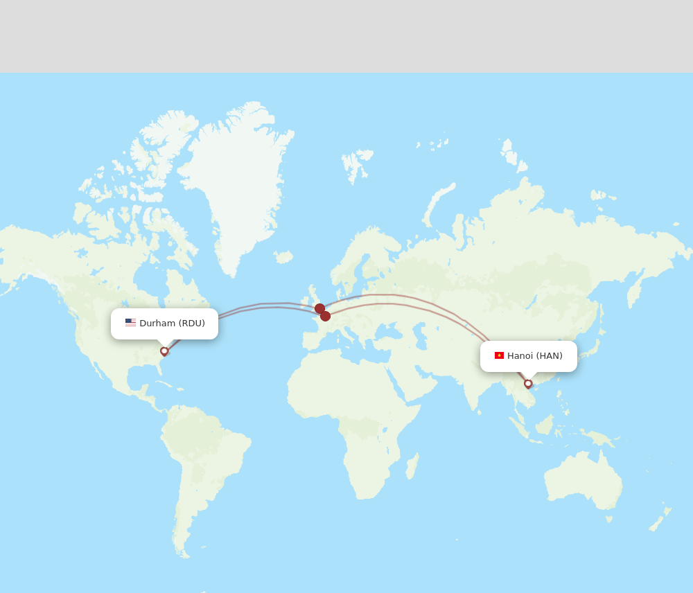RDU to HAN flights and routes map