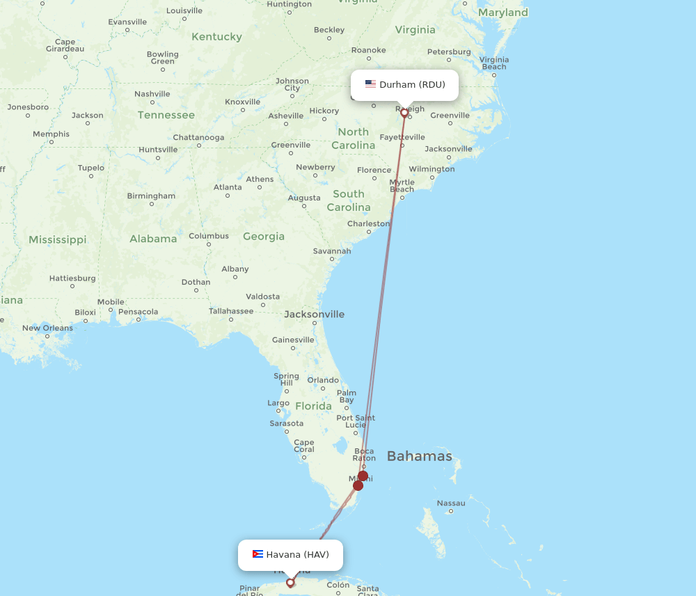 RDU to HAV flights and routes map