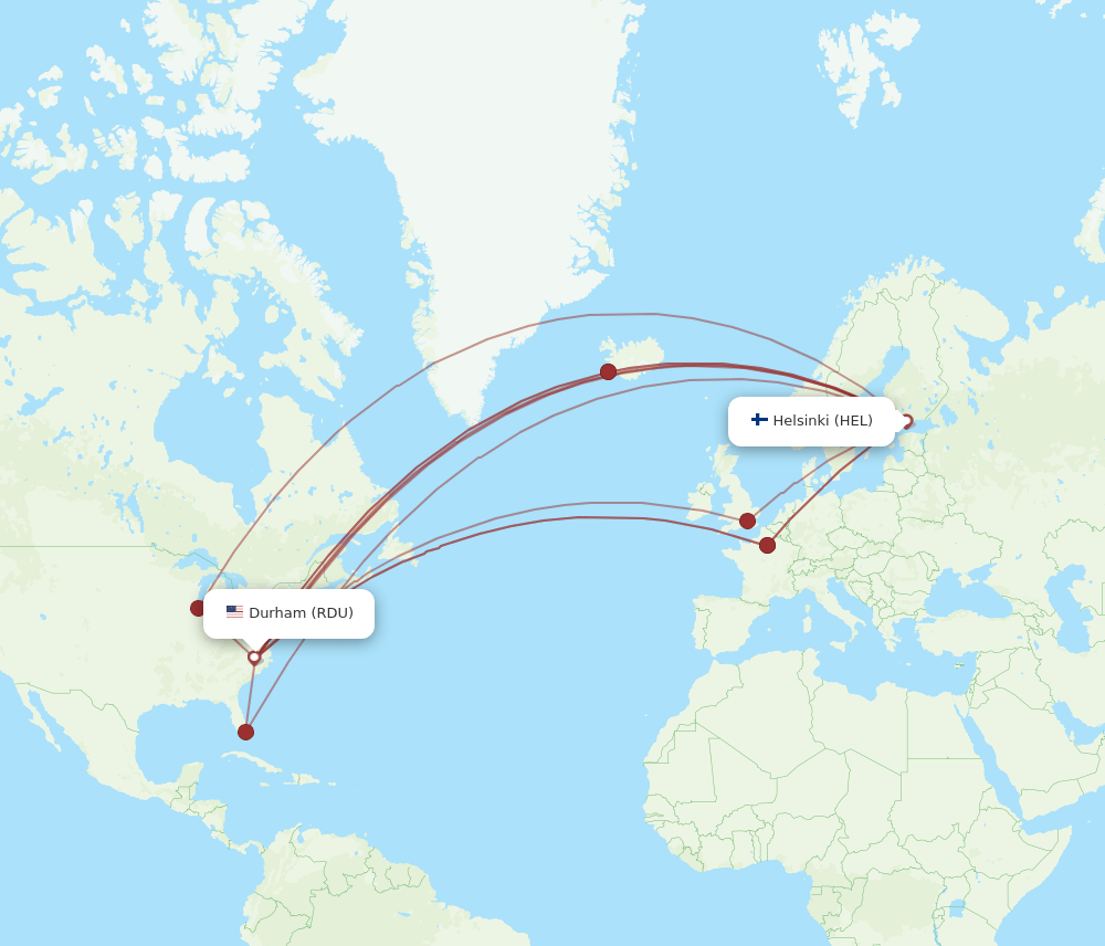 RDU to HEL flights and routes map