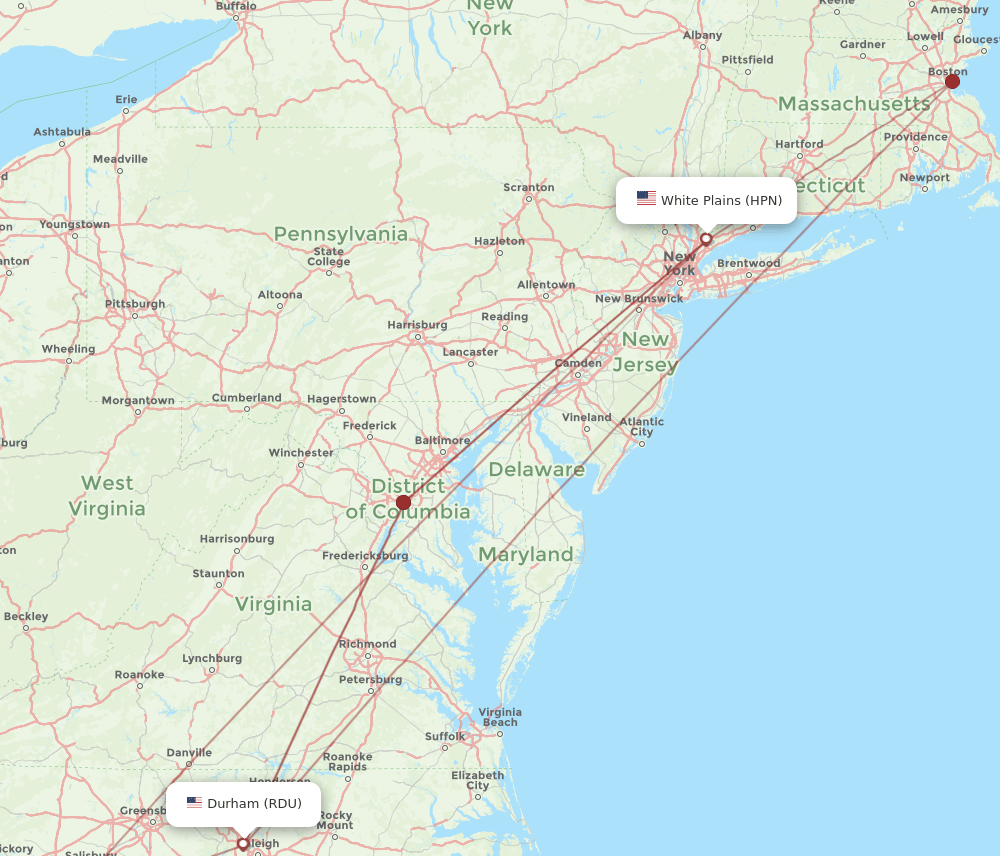 RDU to HPN flights and routes map