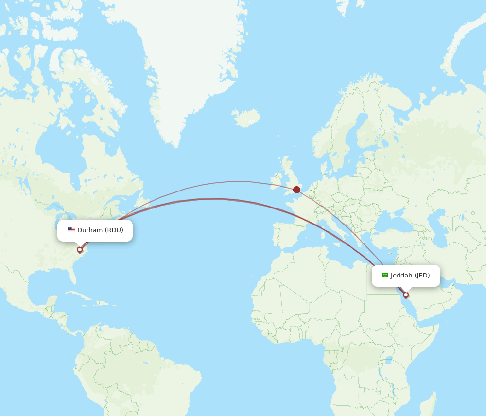 RDU to JED flights and routes map