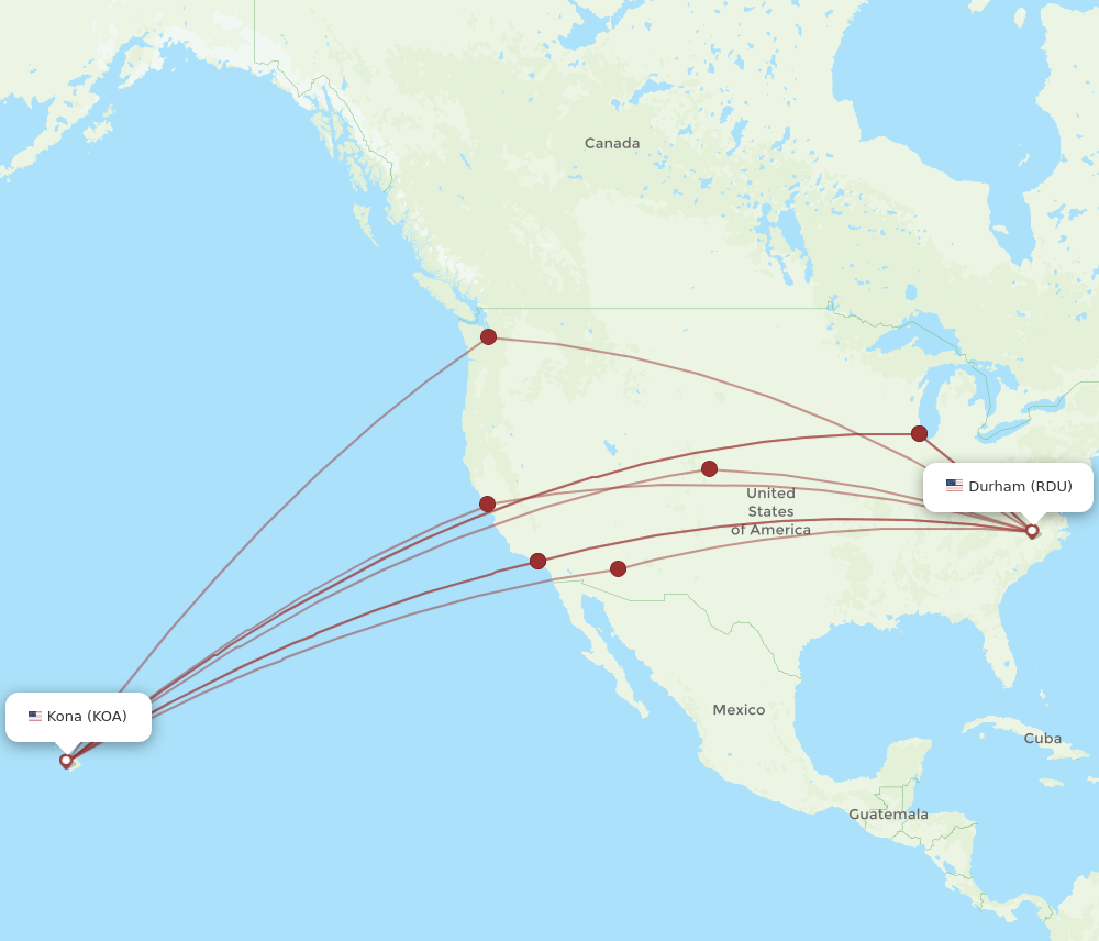 RDU-KOA flight routes