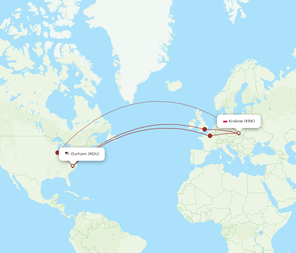 RDU-KRK flight routes