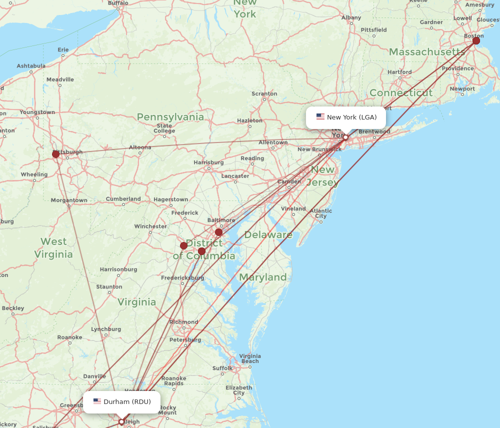 RDU to LGA flights and routes map