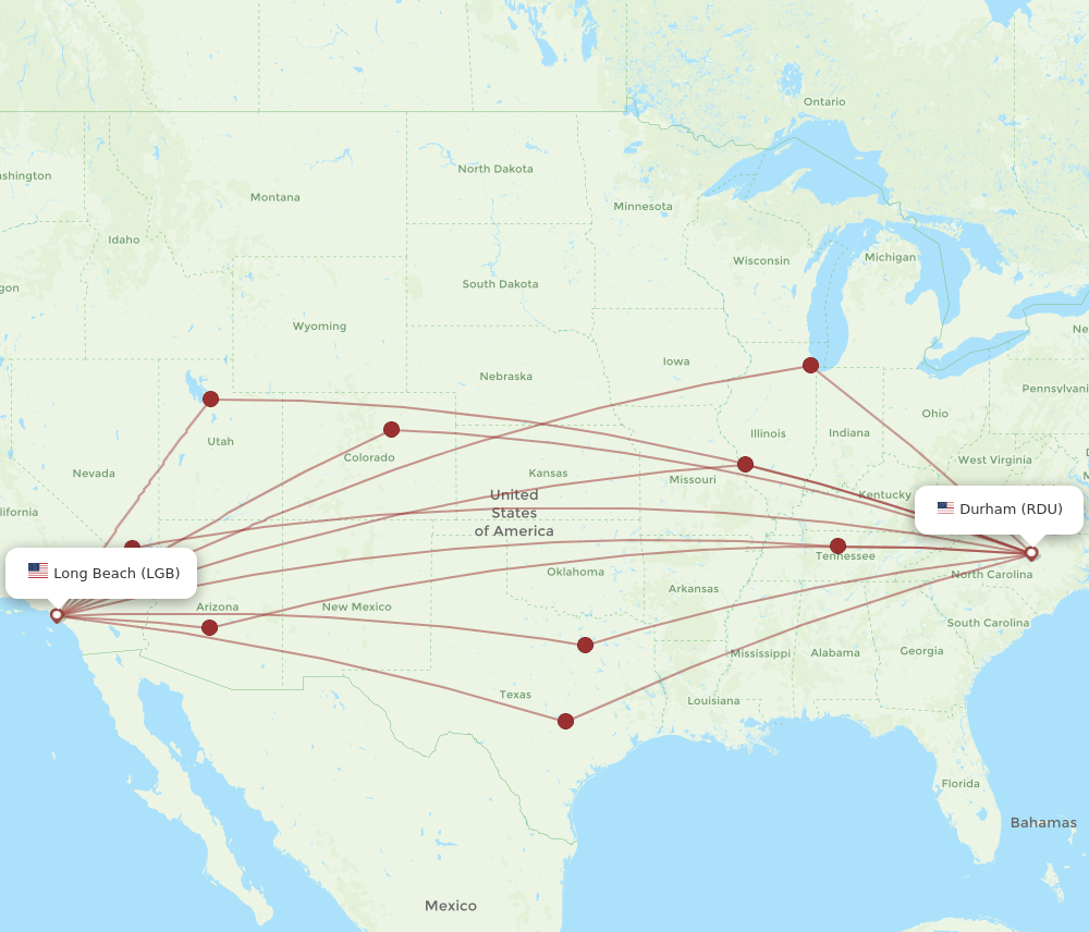 RDU-LGB flight routes