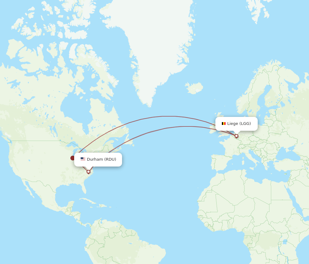 RDU to LGG flights and routes map