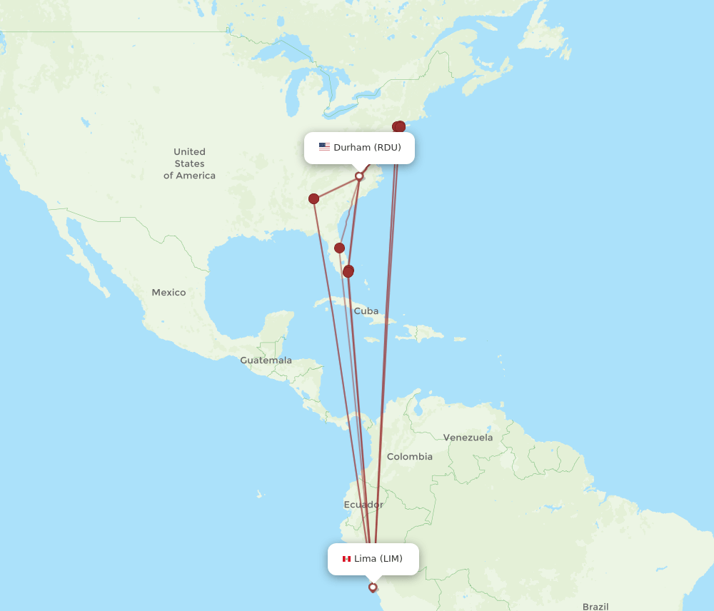 RDU to LIM flights and routes map