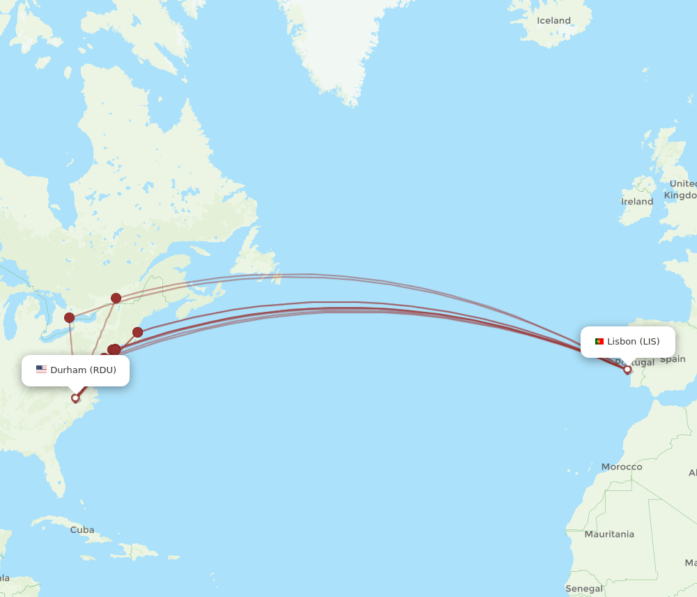 RDU-LIS flight routes