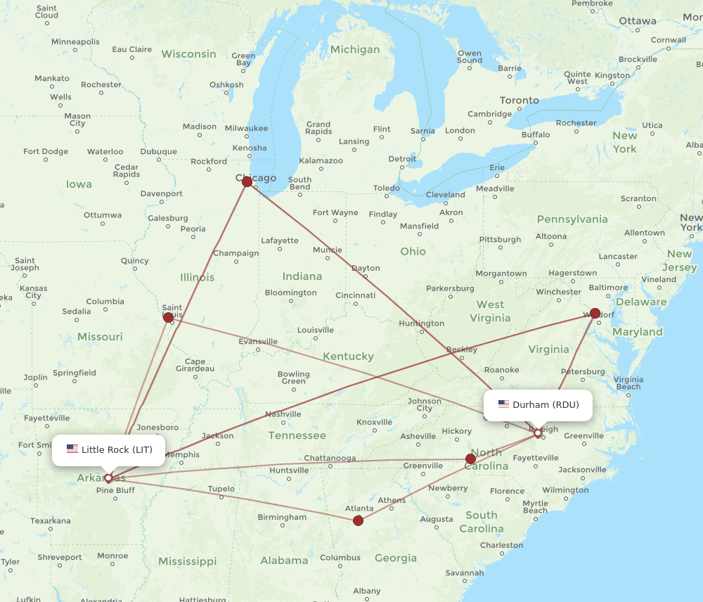 RDU-LIT flight routes