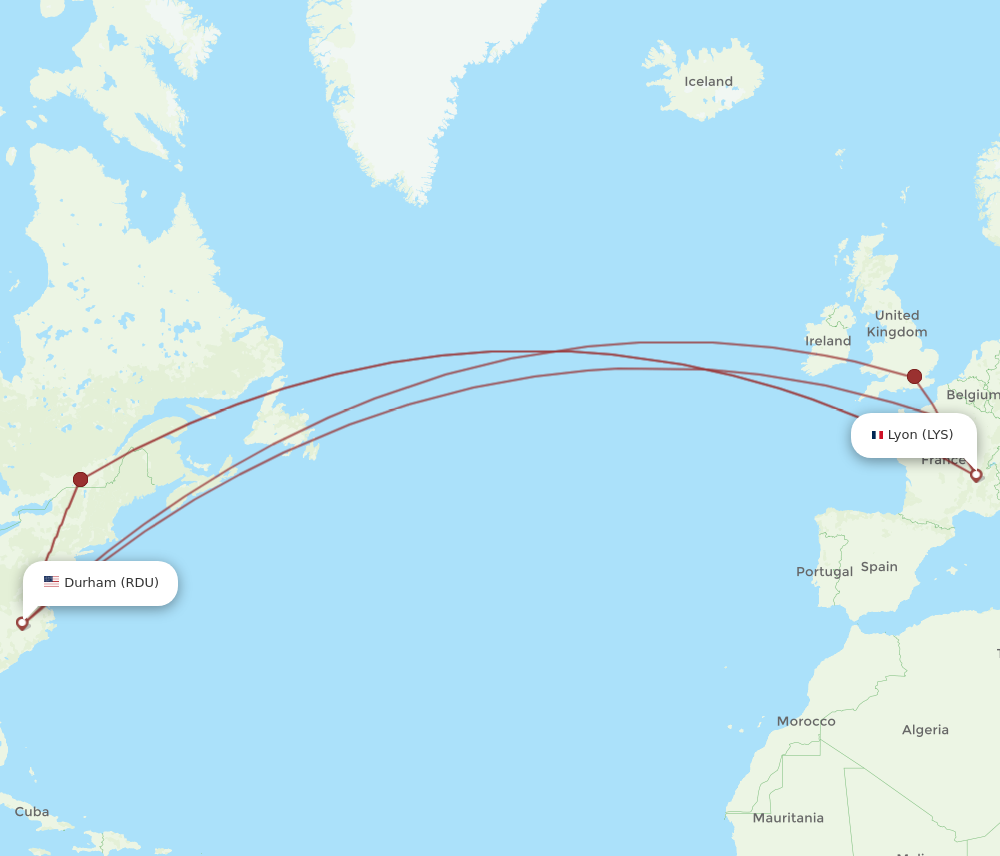RDU to LYS flights and routes map