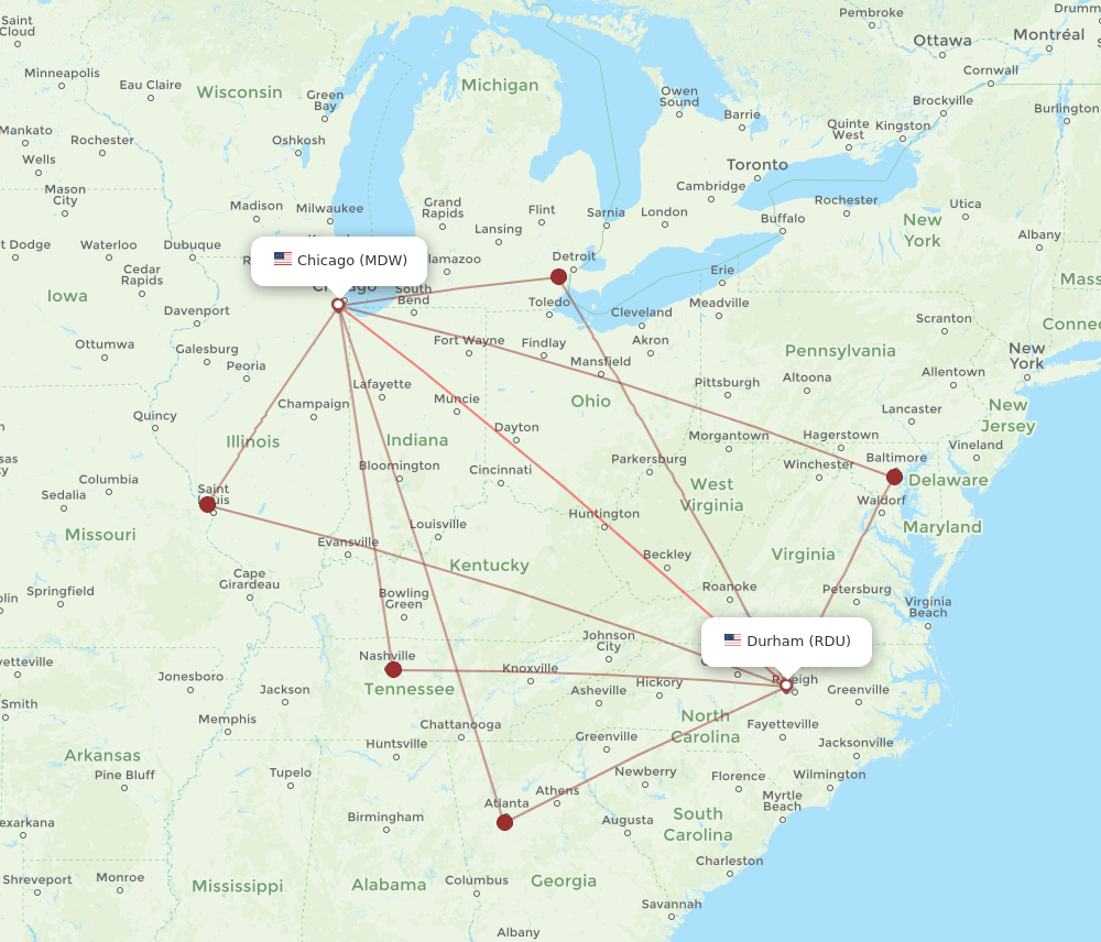 RDU-MDW flight routes