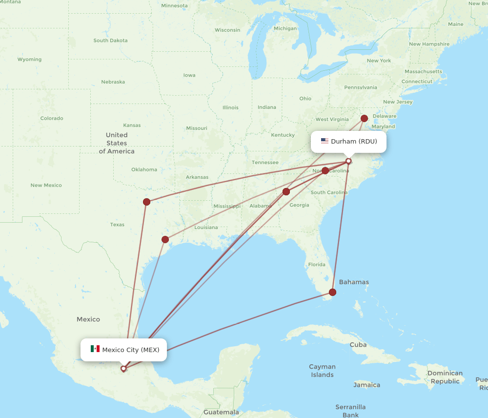 RDU-MEX flight routes