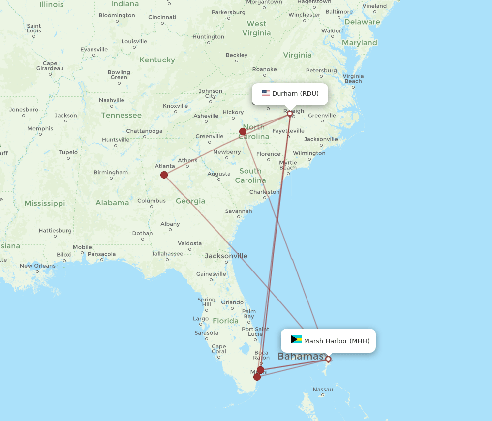 RDU-MHH flight routes