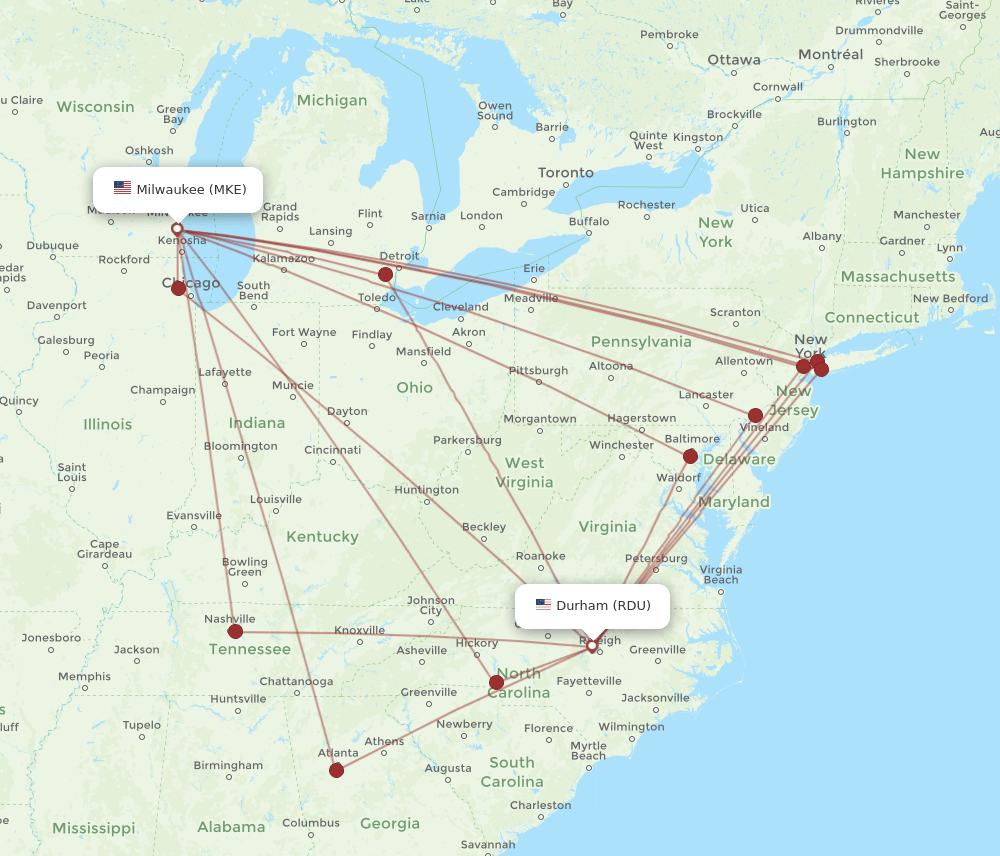 RDU-MKE flight routes