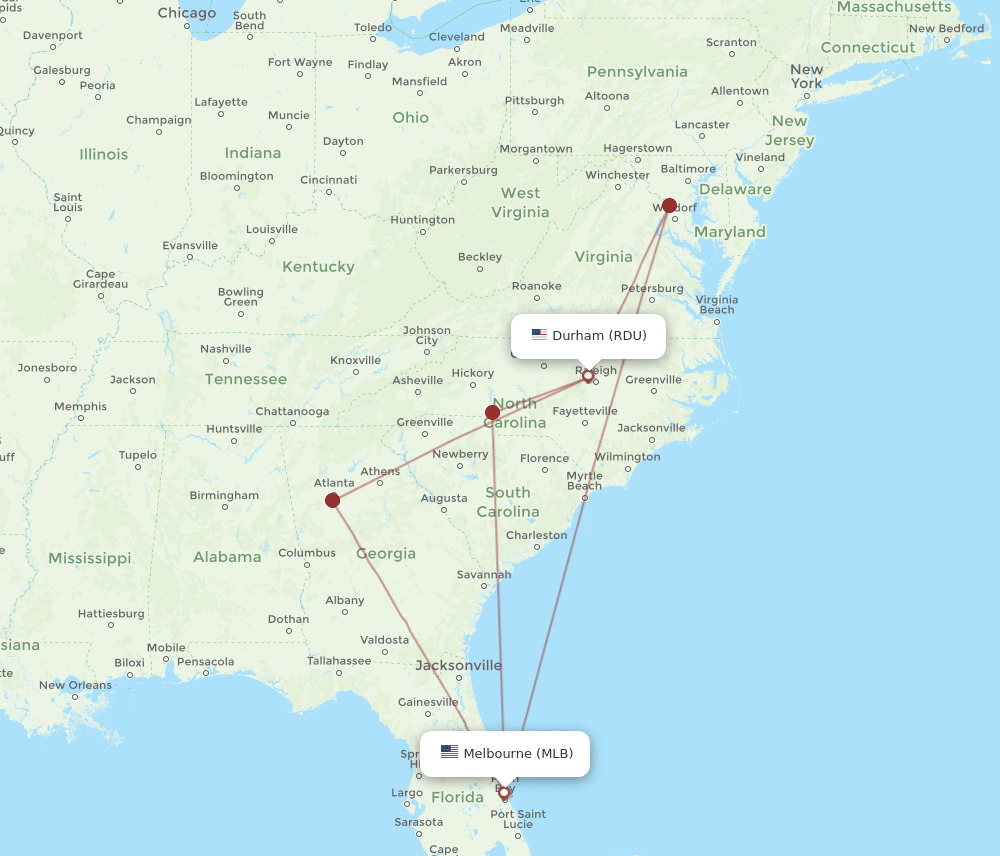 RDU-MLB flight routes